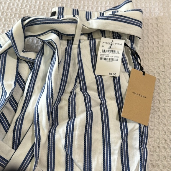 Halogen NWT Blue Izzy Striped Tie Waist Cropped Pants - Picture 2 of 9
